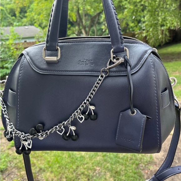 Coach Dark Blue Leather Satchel with Charm Detail - Picture 1 of 10